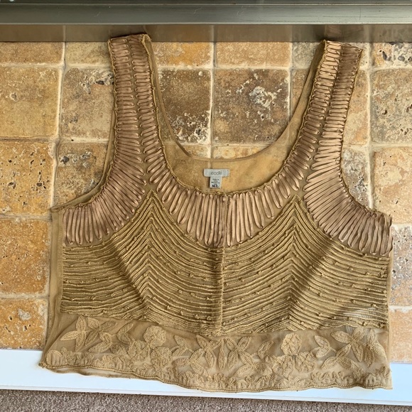 [Ecote] Gold Shimmer Embroidered Crop Tank - Picture 8 of 10